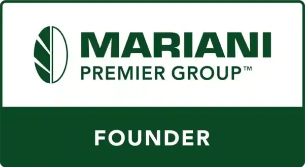 Logo of Mariani Premier Group with a leaf design on the left and the word "FOUNDER" below in white text on a green background.